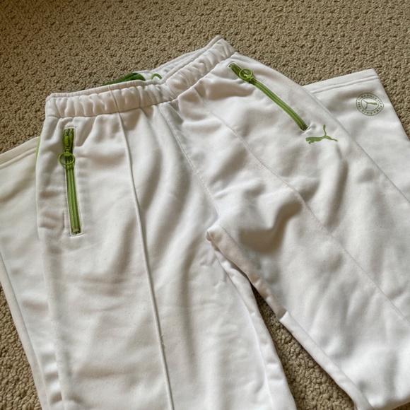 Puma Pants - Puma White Track Pants With Green Stripes S